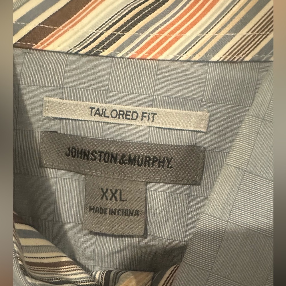 EUC! Men's Johnston & Murphy Light Blue XXL Button down Dress Shirt - Picture 2 of 4